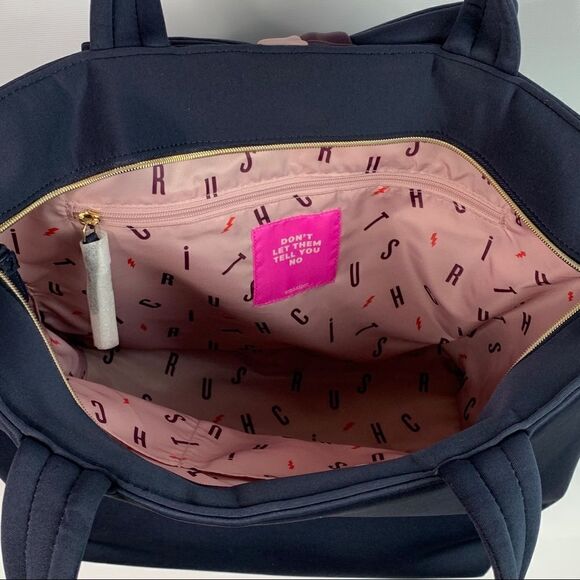 Stella & Dot Navy Blue Bow Front Nylon Tote Bag purse organizer designer - Picture 9 of 11